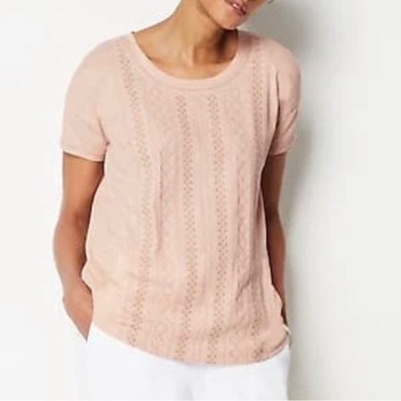 J. Jill Tops J Jill Purejill Pink Embroidered Scoop Neck Short